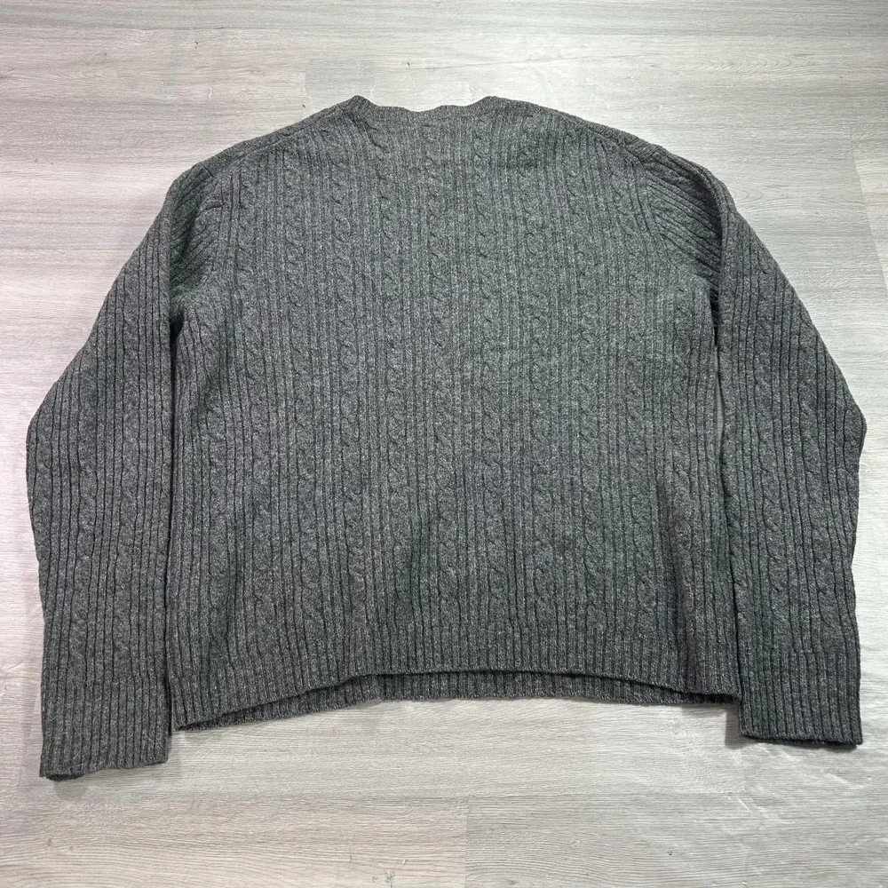 J.Crew Sweater Mens Large Gray Lambswool Blend Cable Knit Crewneck Pullover